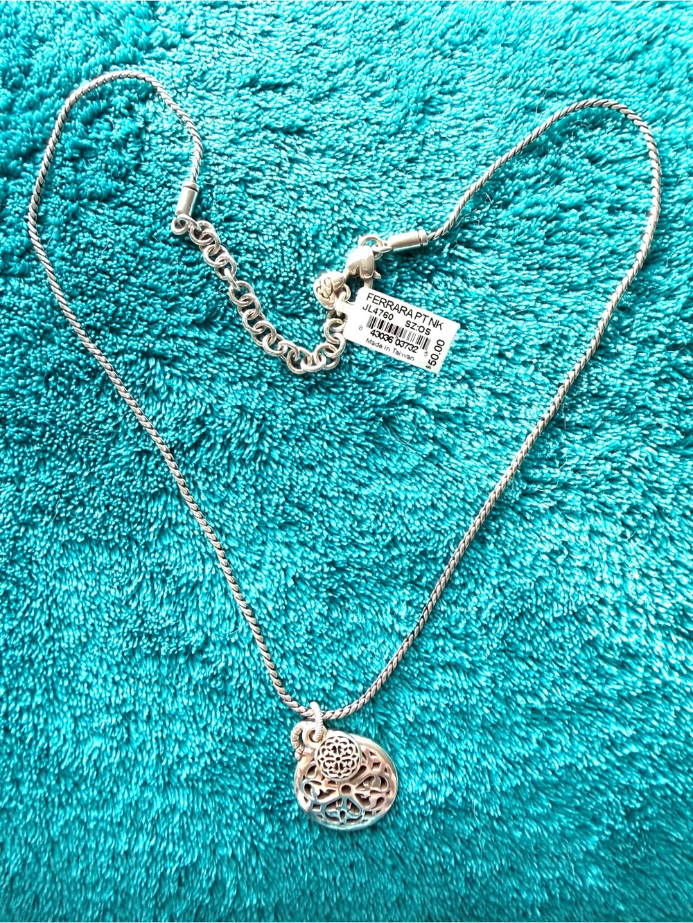 Brighton Filigree Heart Pendant Necklace Ferrara Silver tone NWT